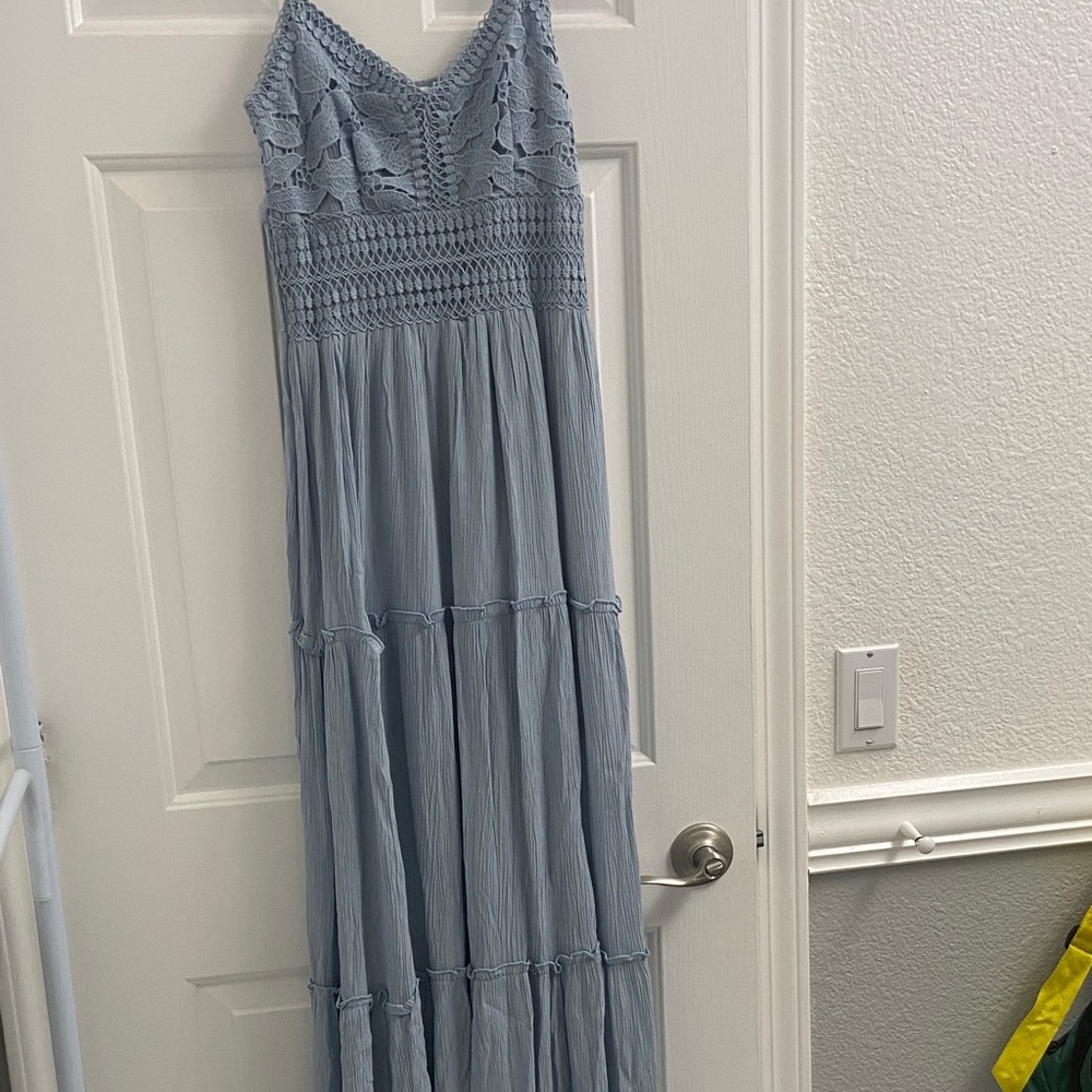 Ultra Flirt Light Blue Lace Maxi Dress